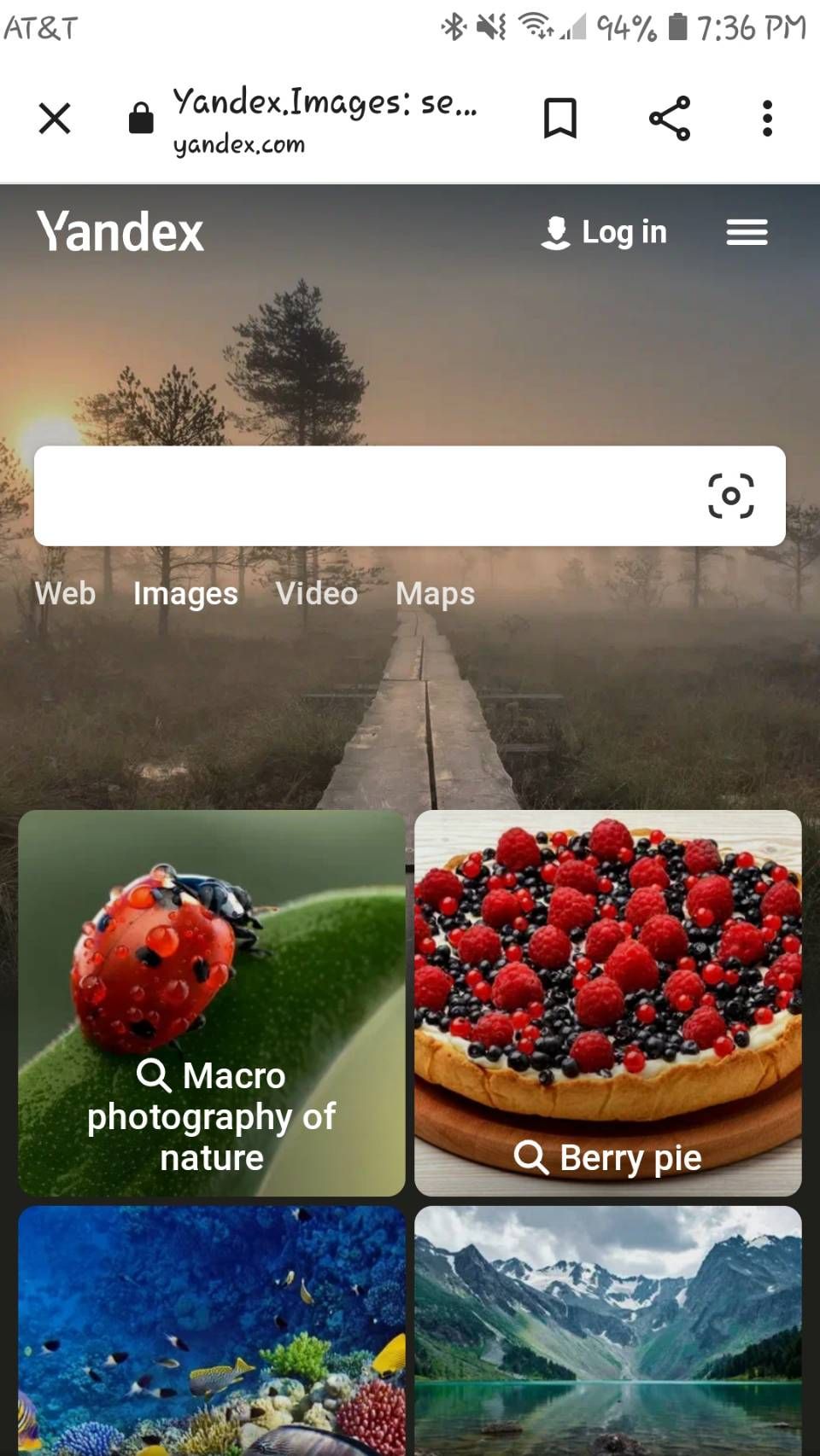 Yandex search and upload screen