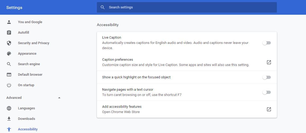 Accessibility Advanced Settings Preview