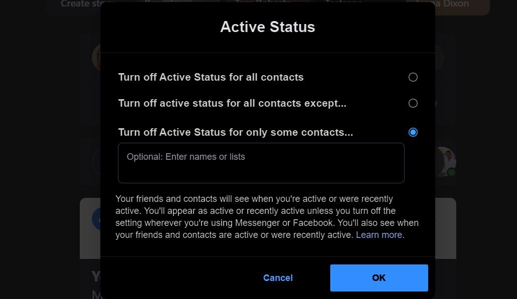 active status settings facebook
