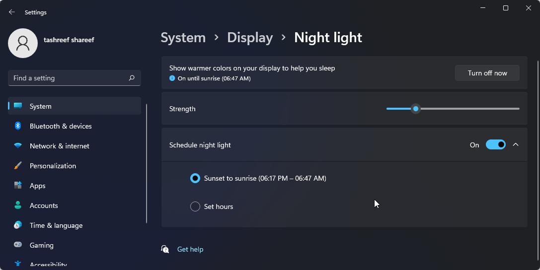 adjust night light strength