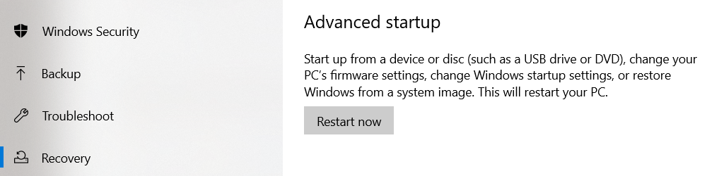 Restarting windows from advanced startup