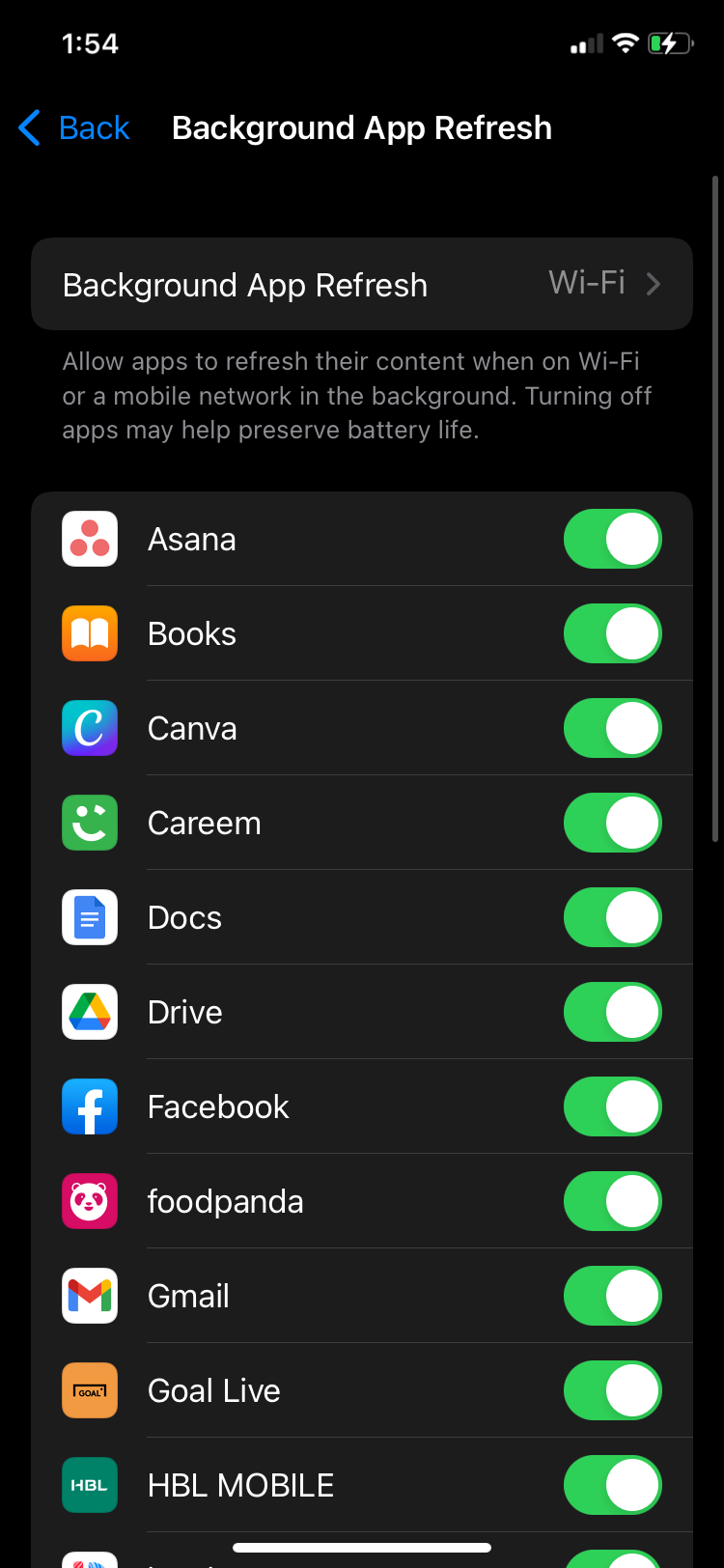 background app refresh toggles for every app