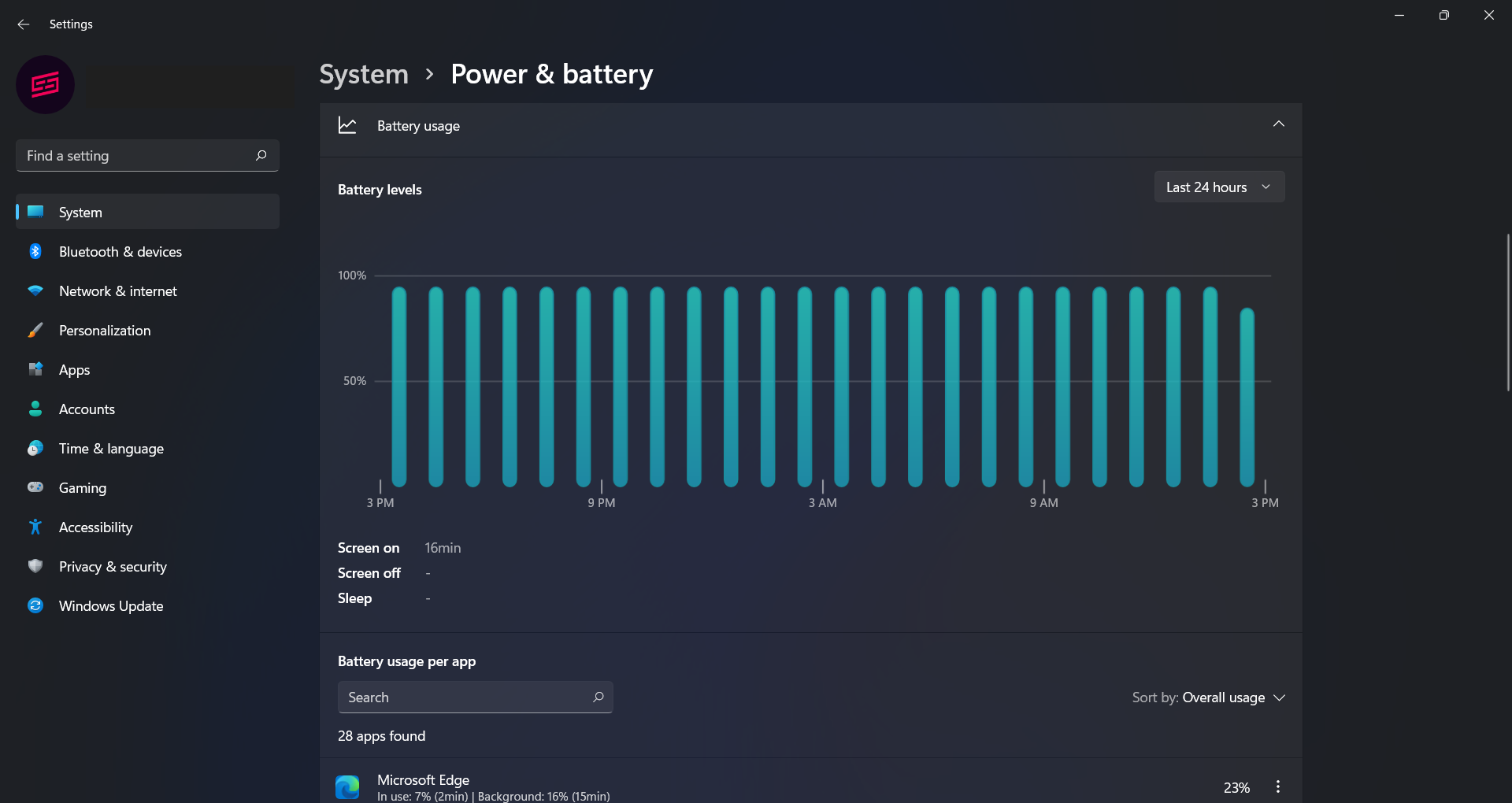 Power & Battery settings in Windows 11
