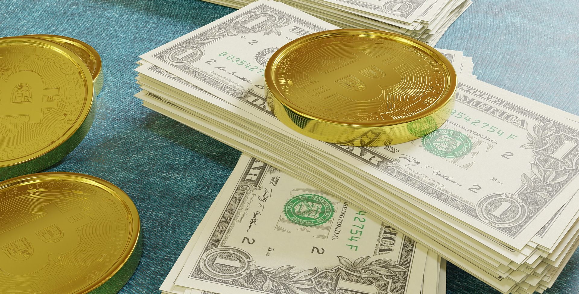 bitcoin on stacks of us dollars