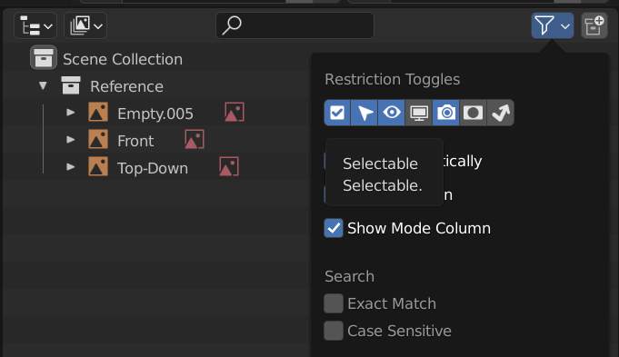 Making reference images in Blender Unselectable.