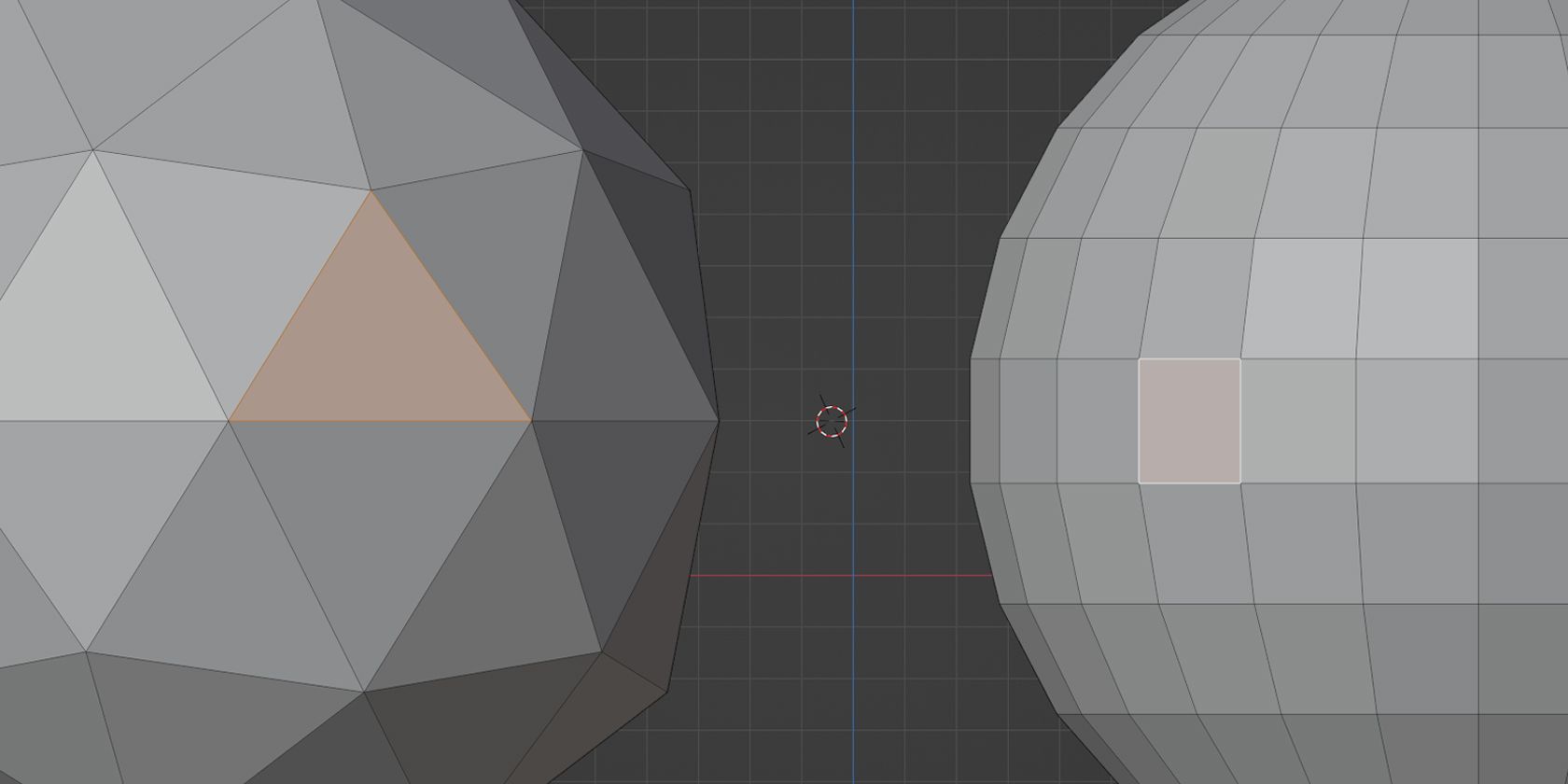 A close-up on a UV Sphere and an Icosphere in Blender.