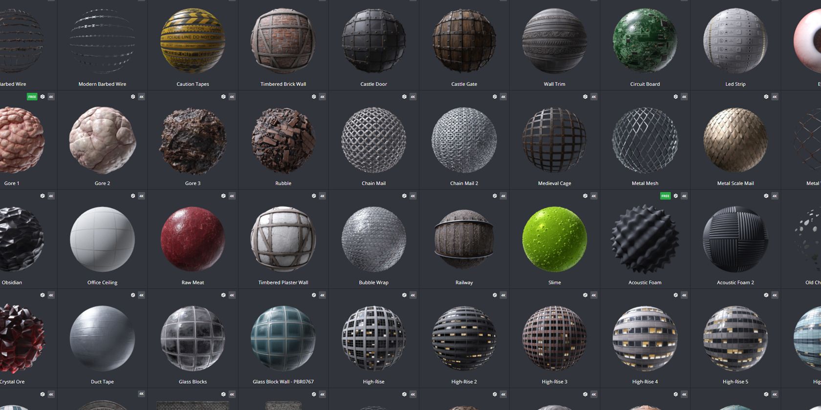 A bunch of free Blender materials and textures on Textures.com.