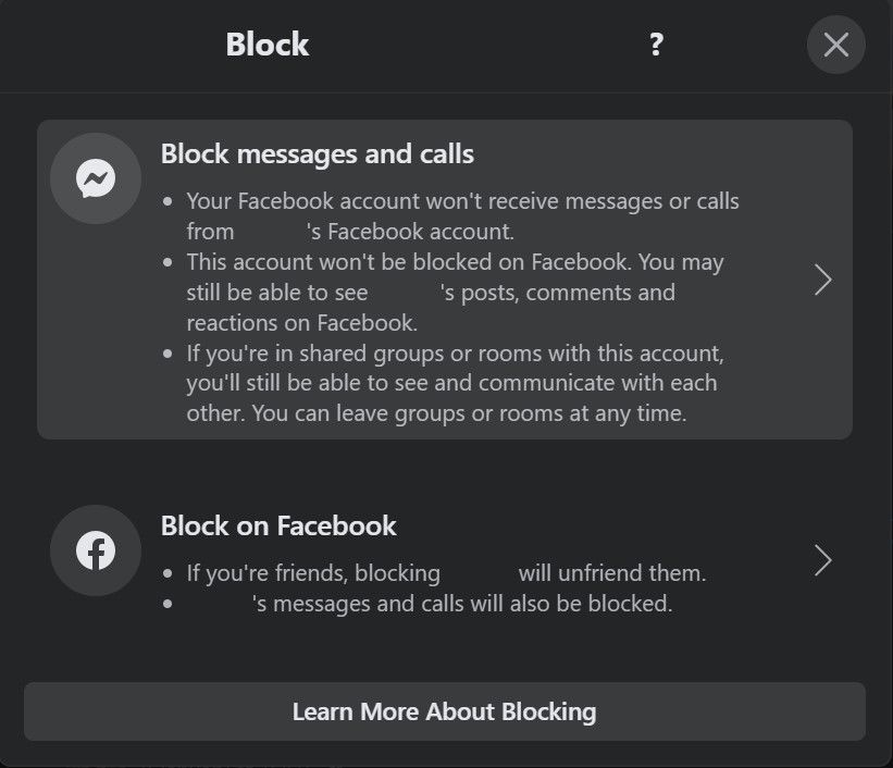 block messages facebook