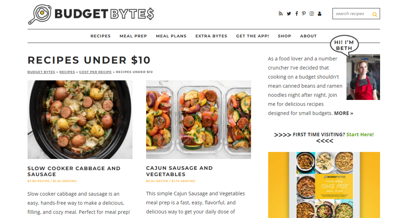 Budget Bytes food blog website recipes under $10