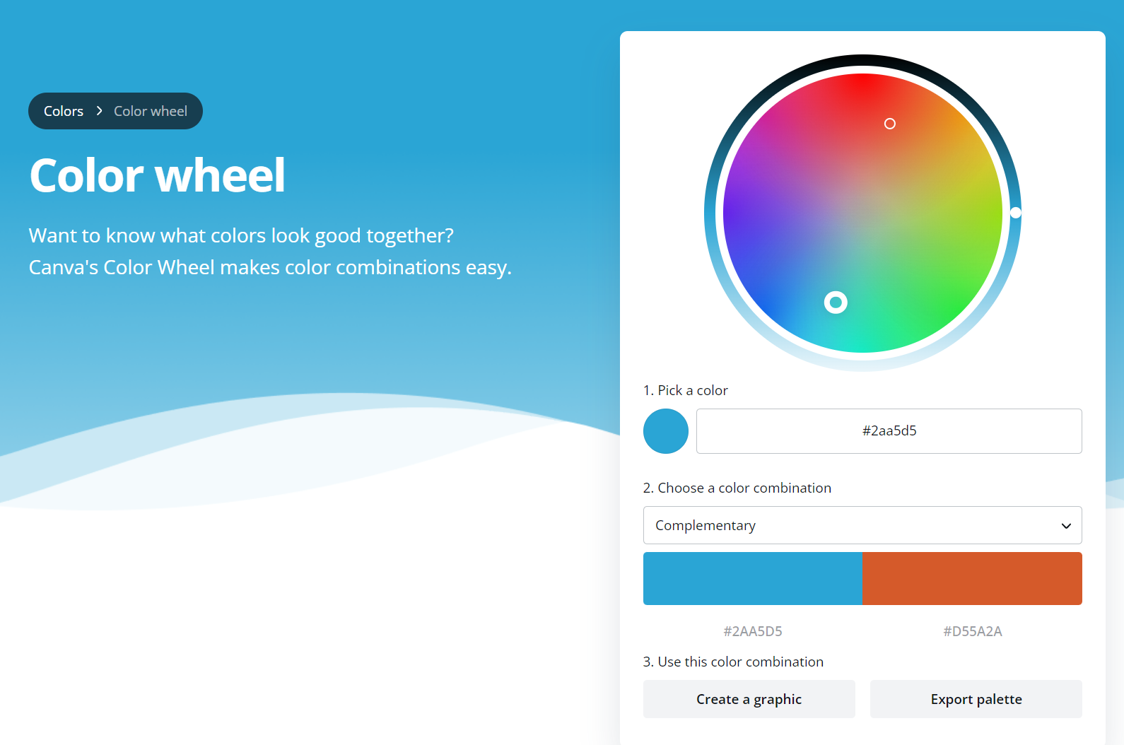 The Canva complementary color wheel tool.