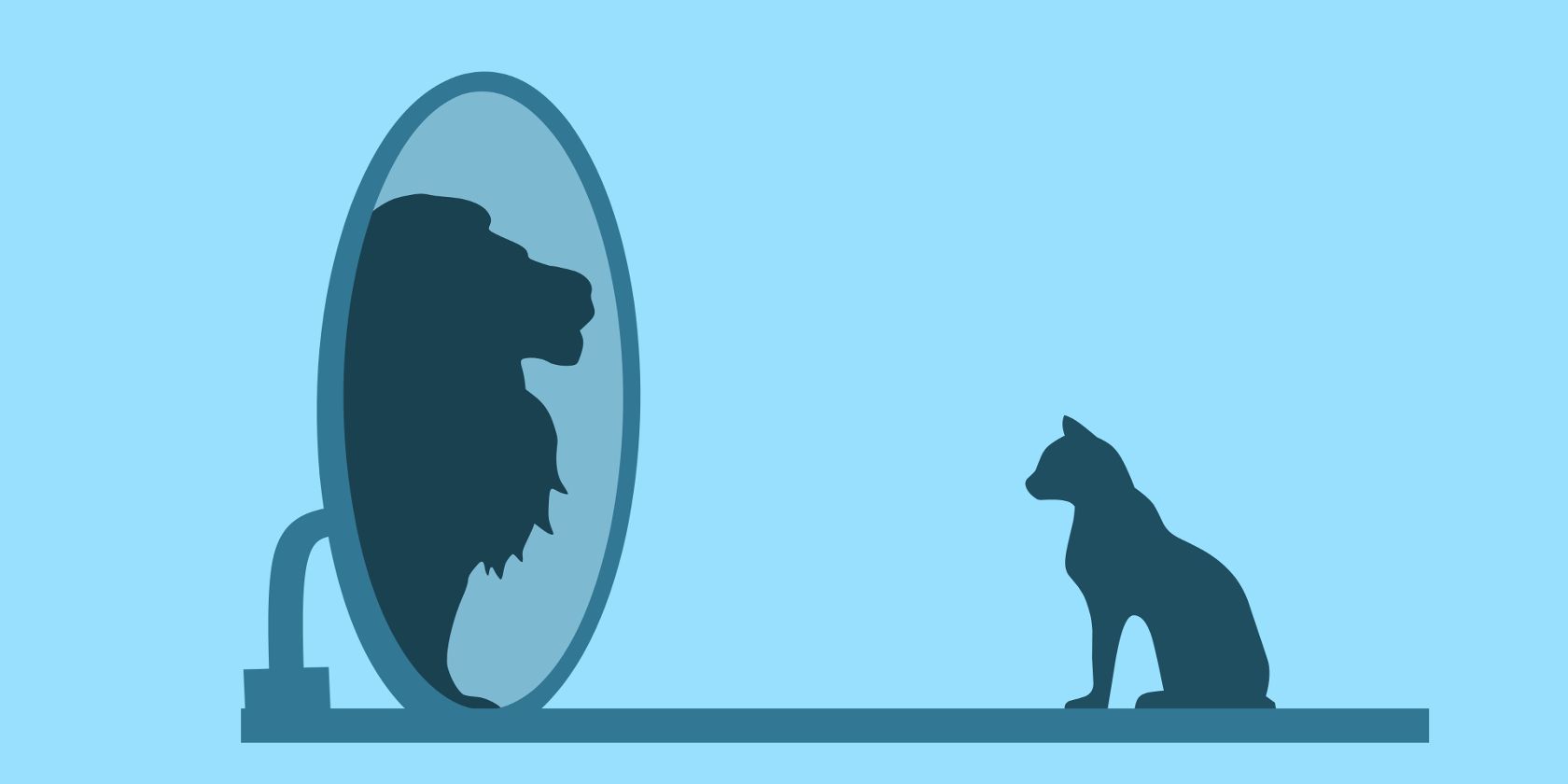 Illustration of Cat Looking at Mirror With Lion in Reflection