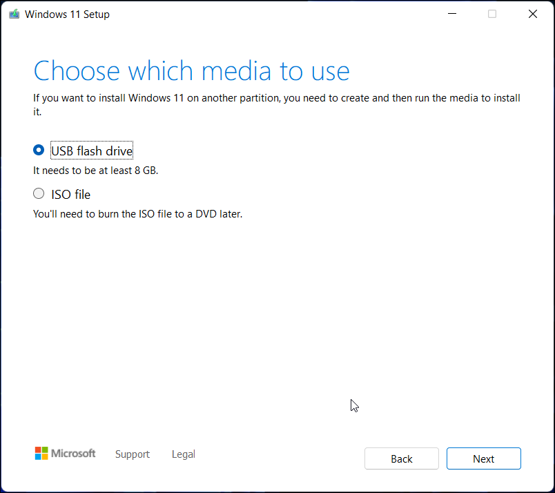 choose which media to use Media Creation Tool Bootable Drive