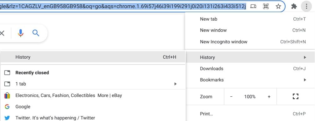 history tab in chrome browser screenshot
