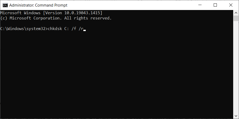 Entering chkdsk command in cmd