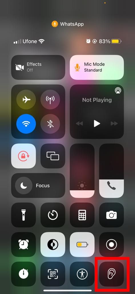 highlighting the hearing tile in control center