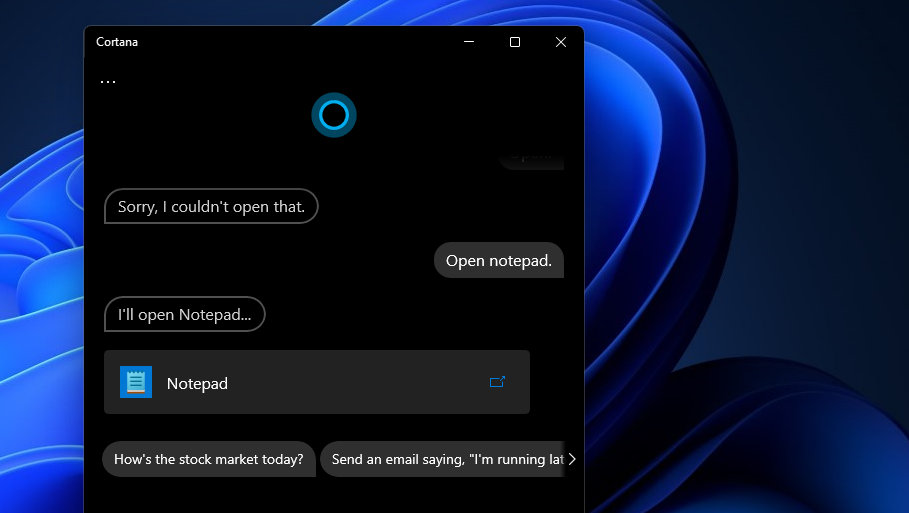 The Cortana virtual assistant