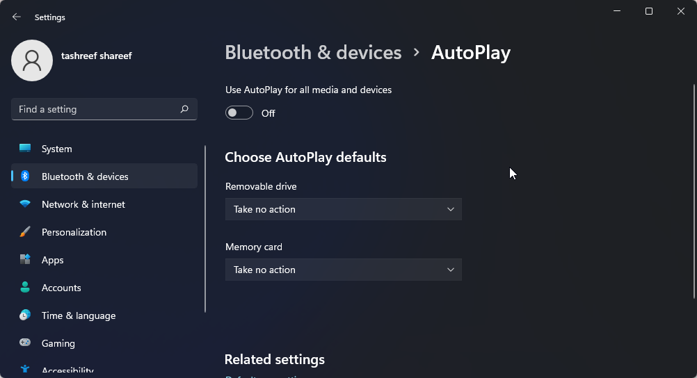 disable auto play Windows 11 settings