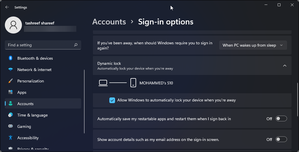 enable dynamic lock windows 11