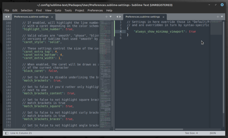 enabling minimap viewport in Sublime Text