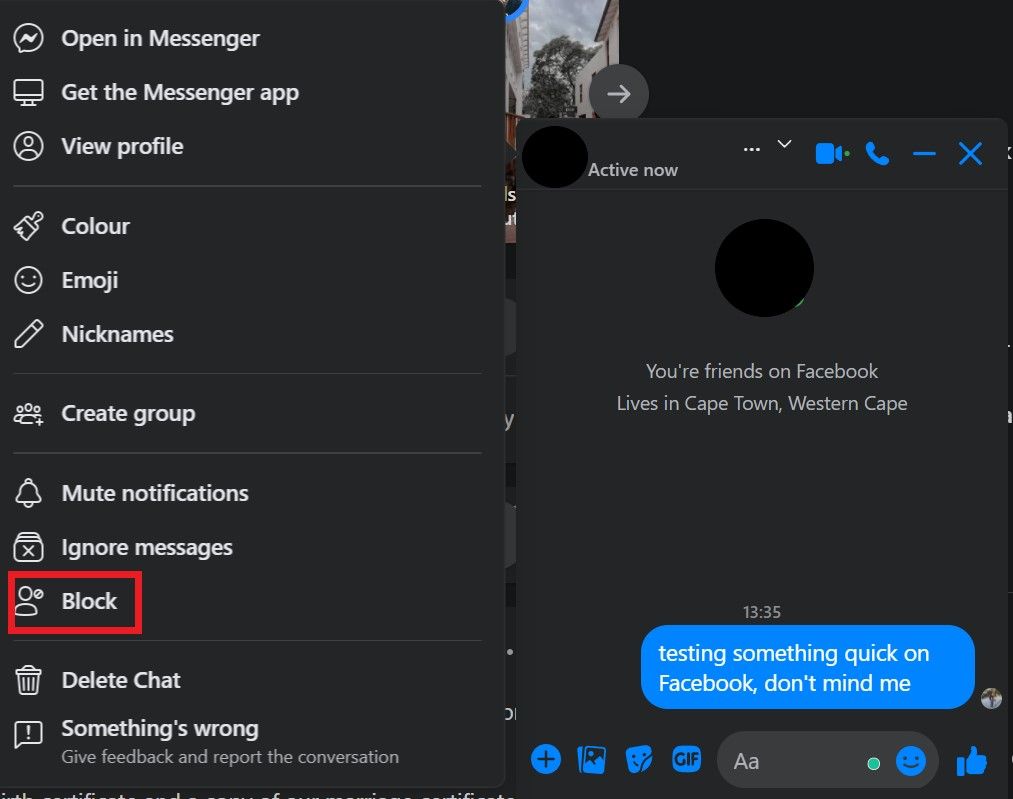 facebook menu block messages