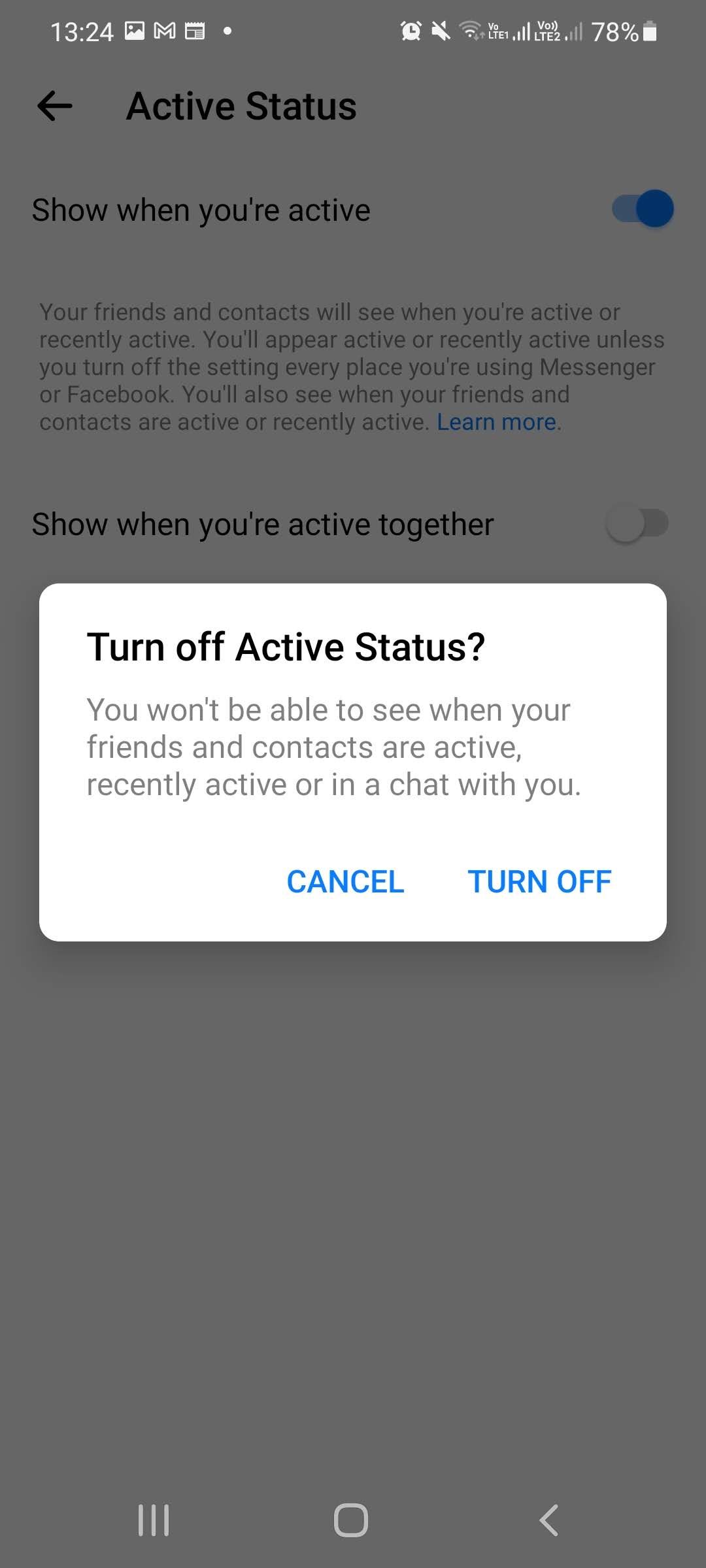 facebook turn off active status