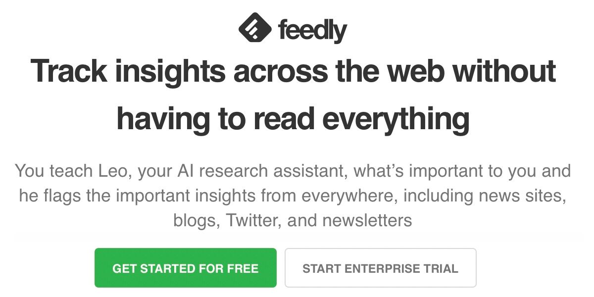 Feedly Mac app start page.