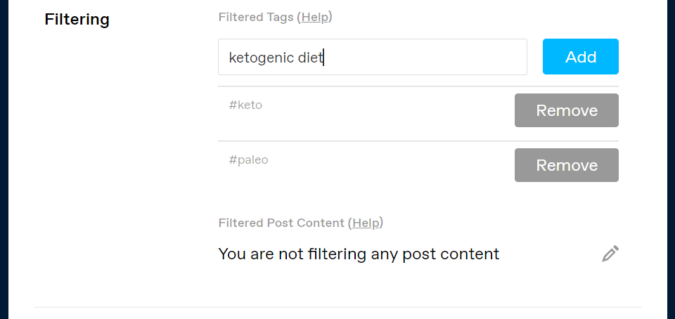 Filtering post content on Tumblr.