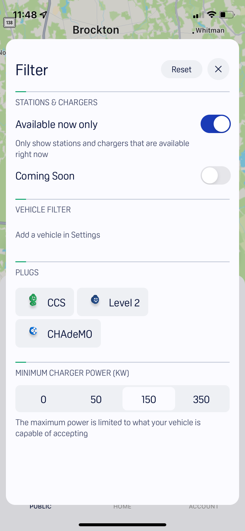 filtering charge speeds on electrify America app