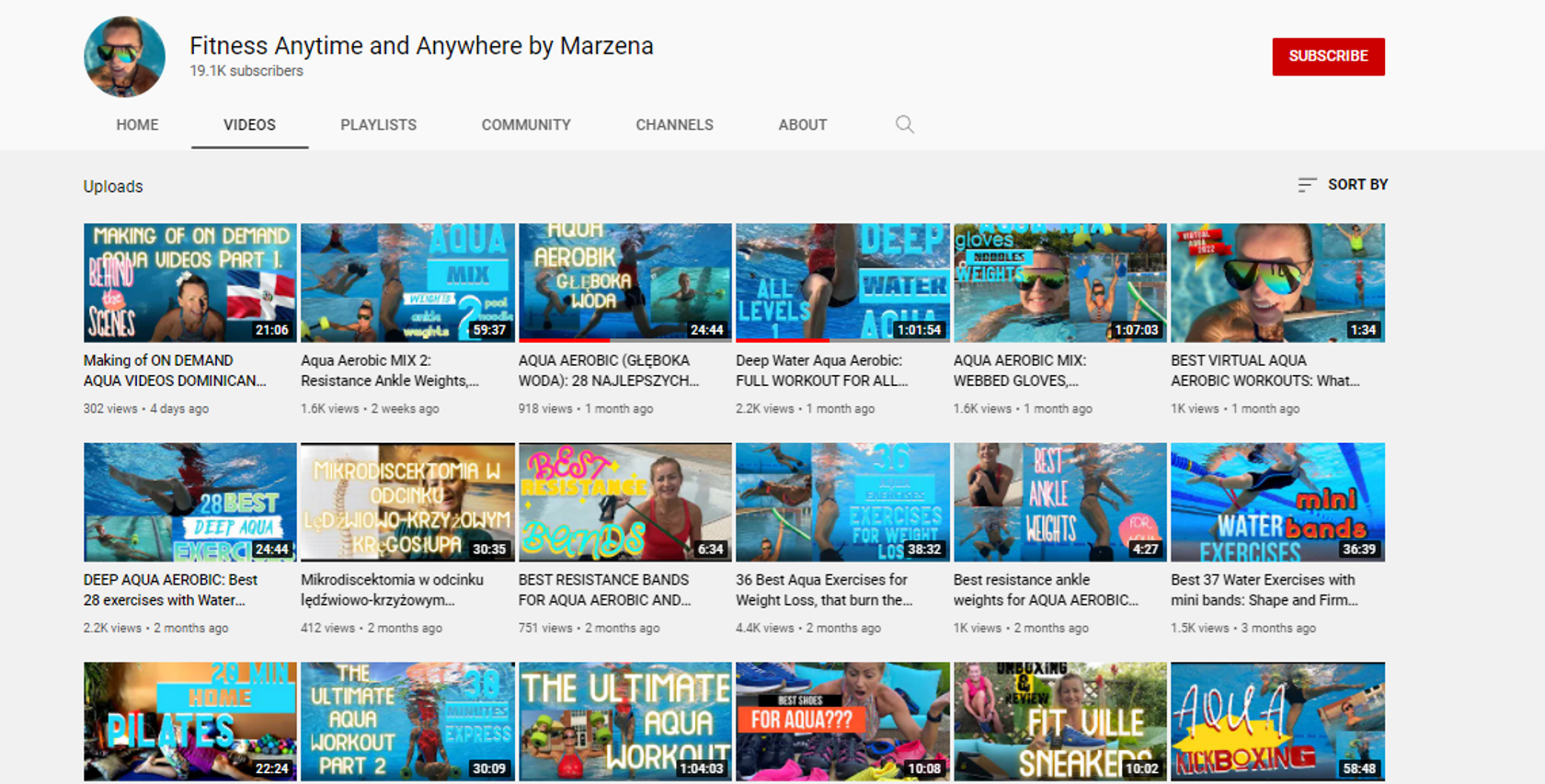Fitness Anytime Anywhere Marzena Water Aerobics YouTube Channel