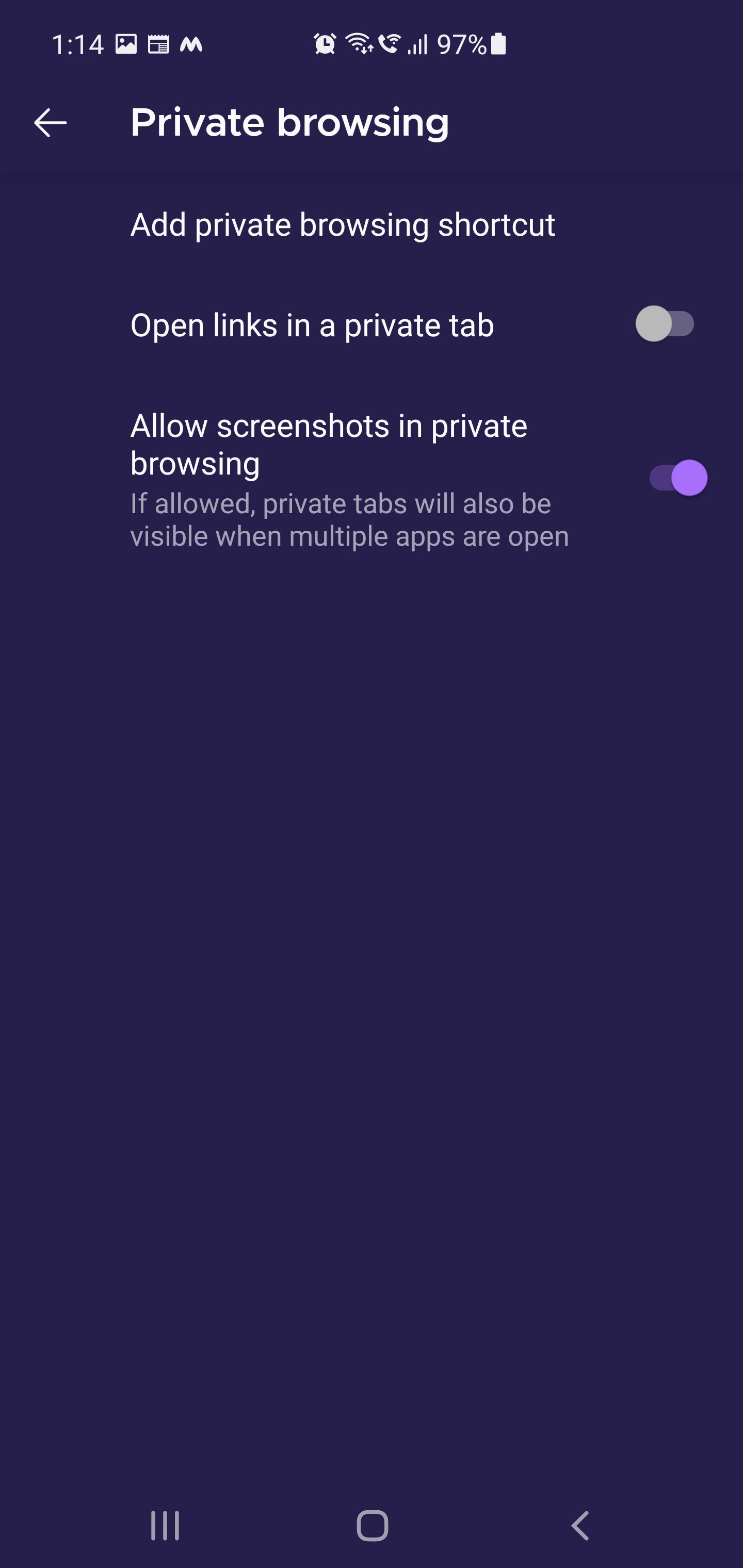 Firefox android allow screenshot in private browsing