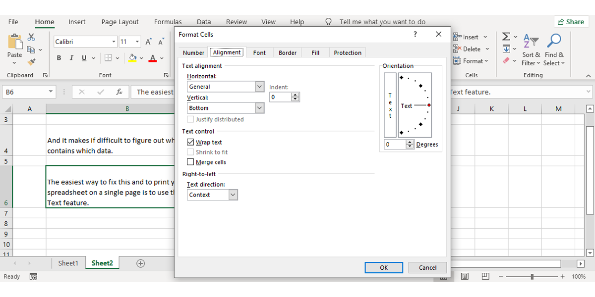 Formatting cells options in Excel.