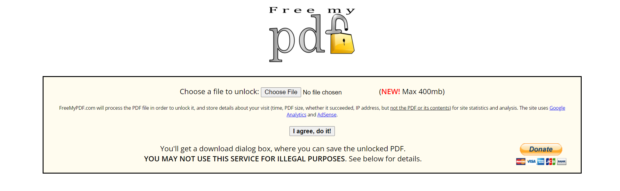 The FreeMyPDF.com homepage.