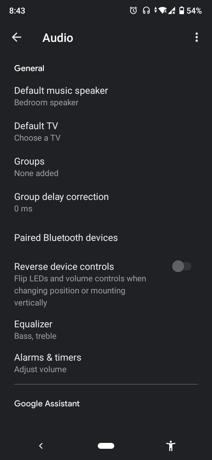 audio settings on google home app