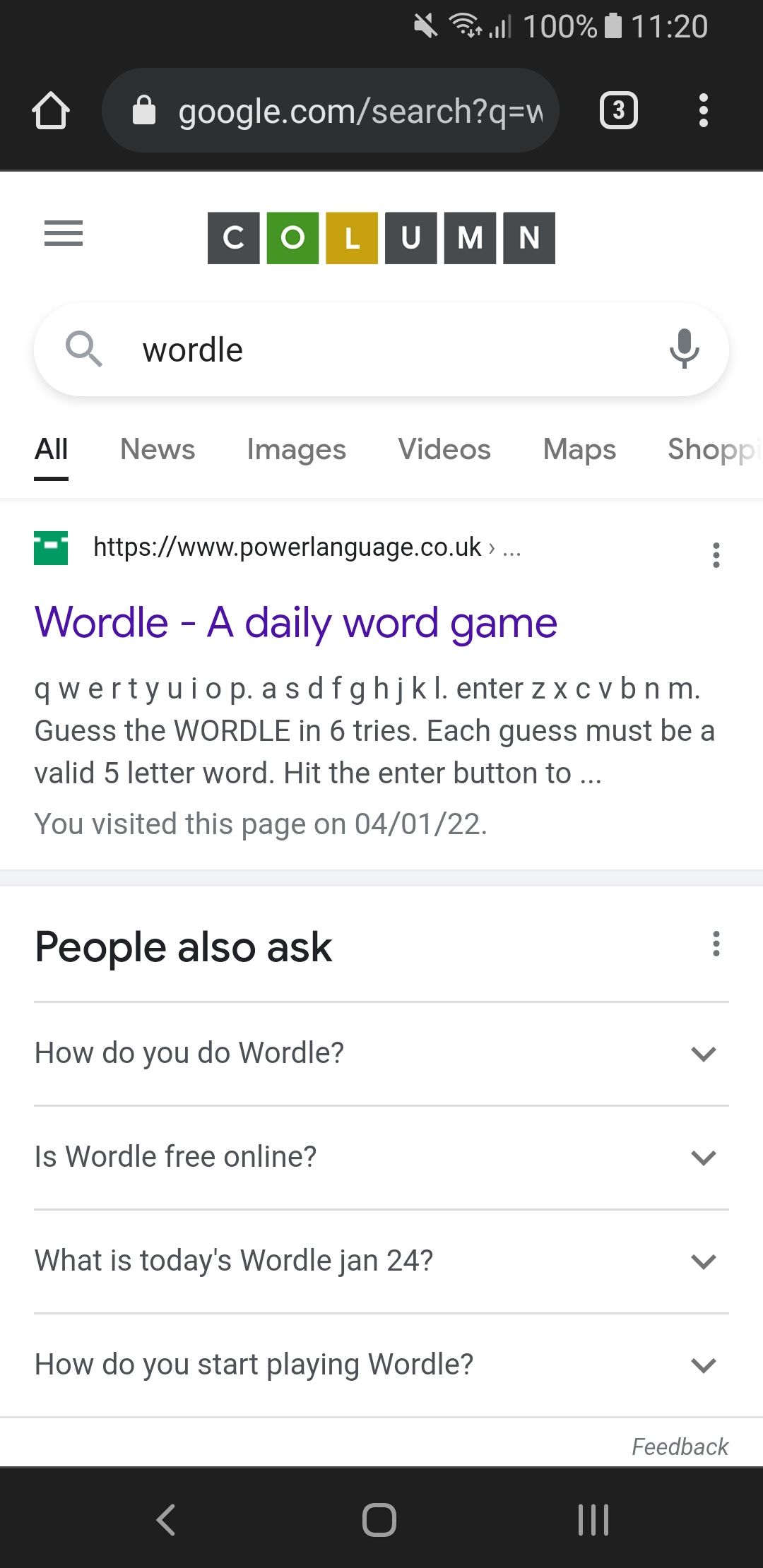 google search wordle - logo shows column