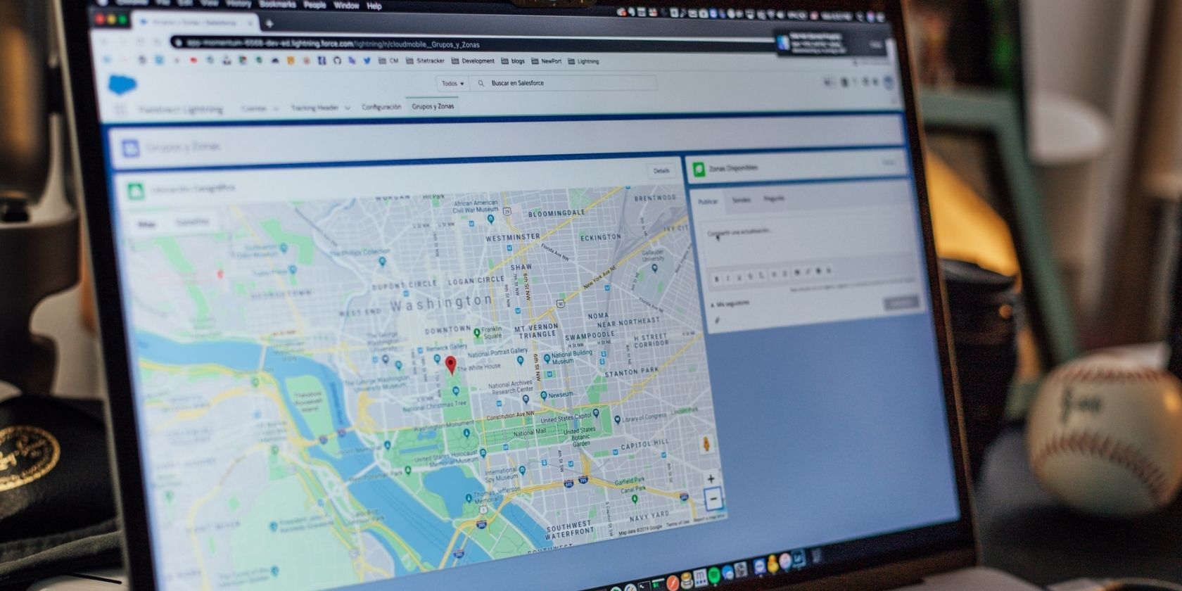 GPS location on map showing Washington on laptop