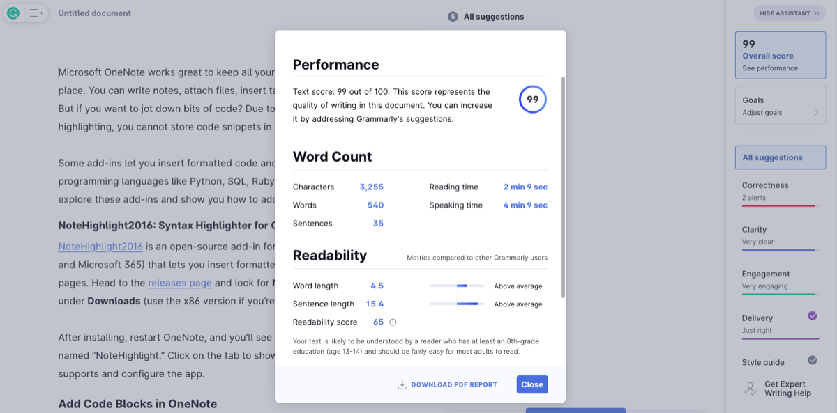 grammarly article report card