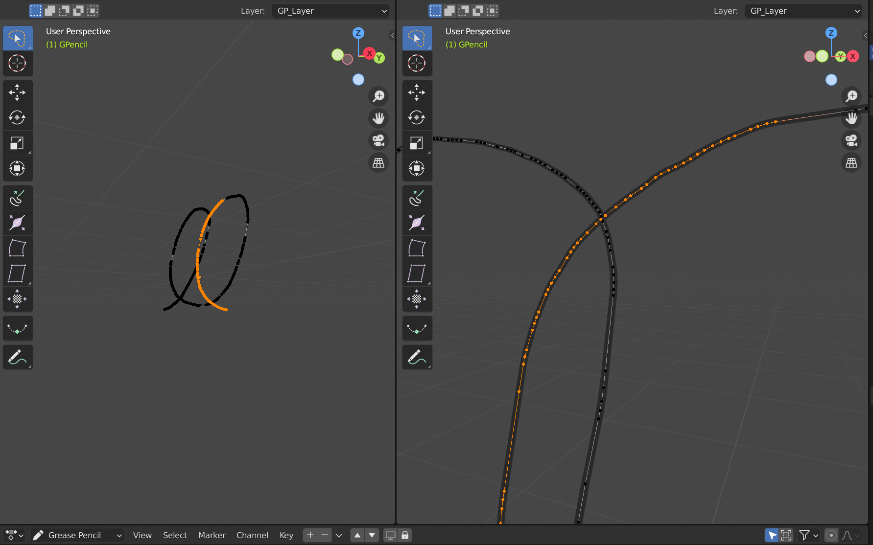 Our Blender Grease Pencil mesh in Edit Mode.