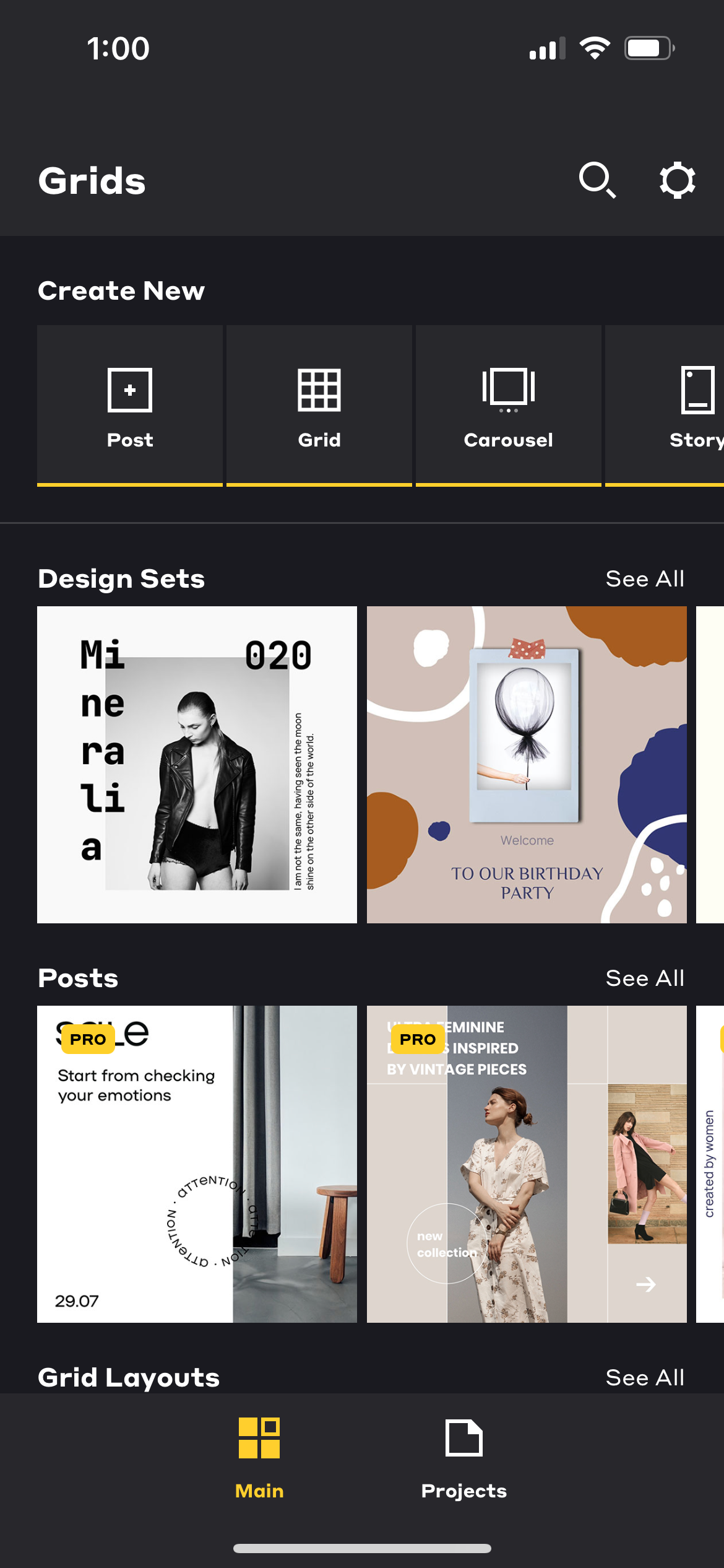 grids instagram app themes and layouts