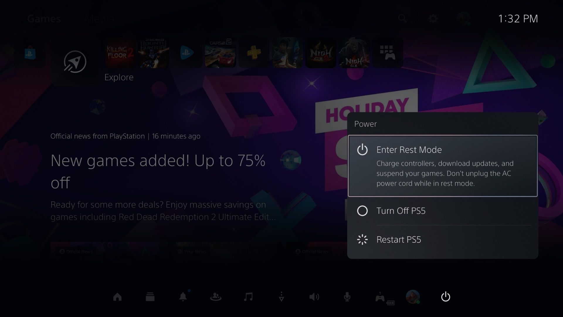 how to choose rest mode option on the ps5