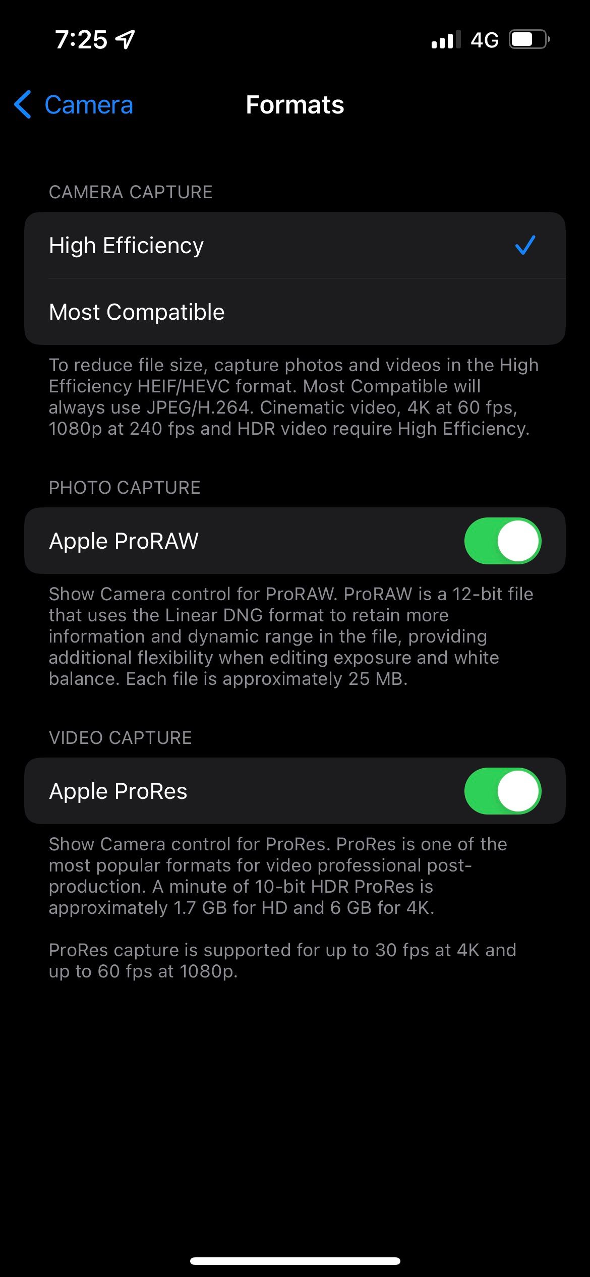 iPhone 13 Pro ProRes setting