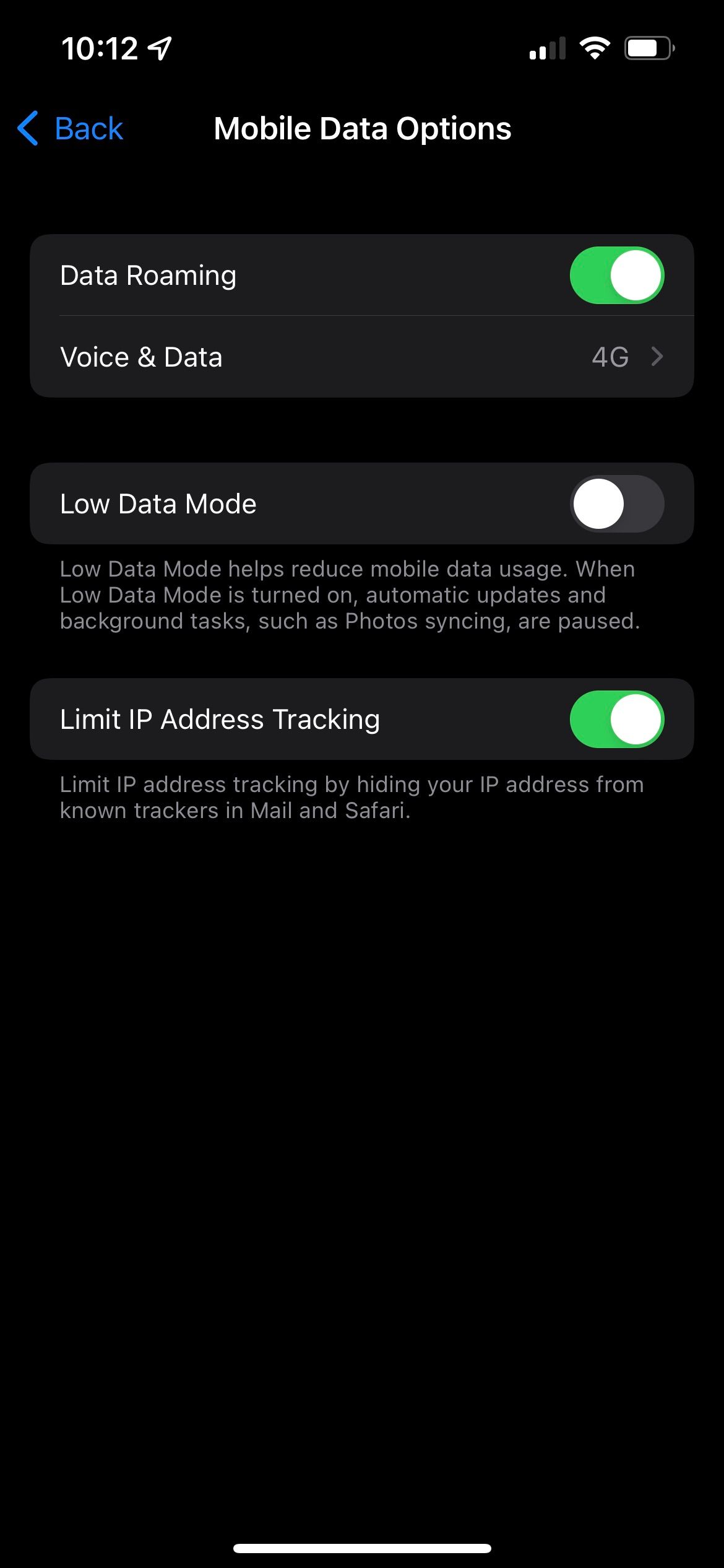 iPhone Limit IP Address Tracking option