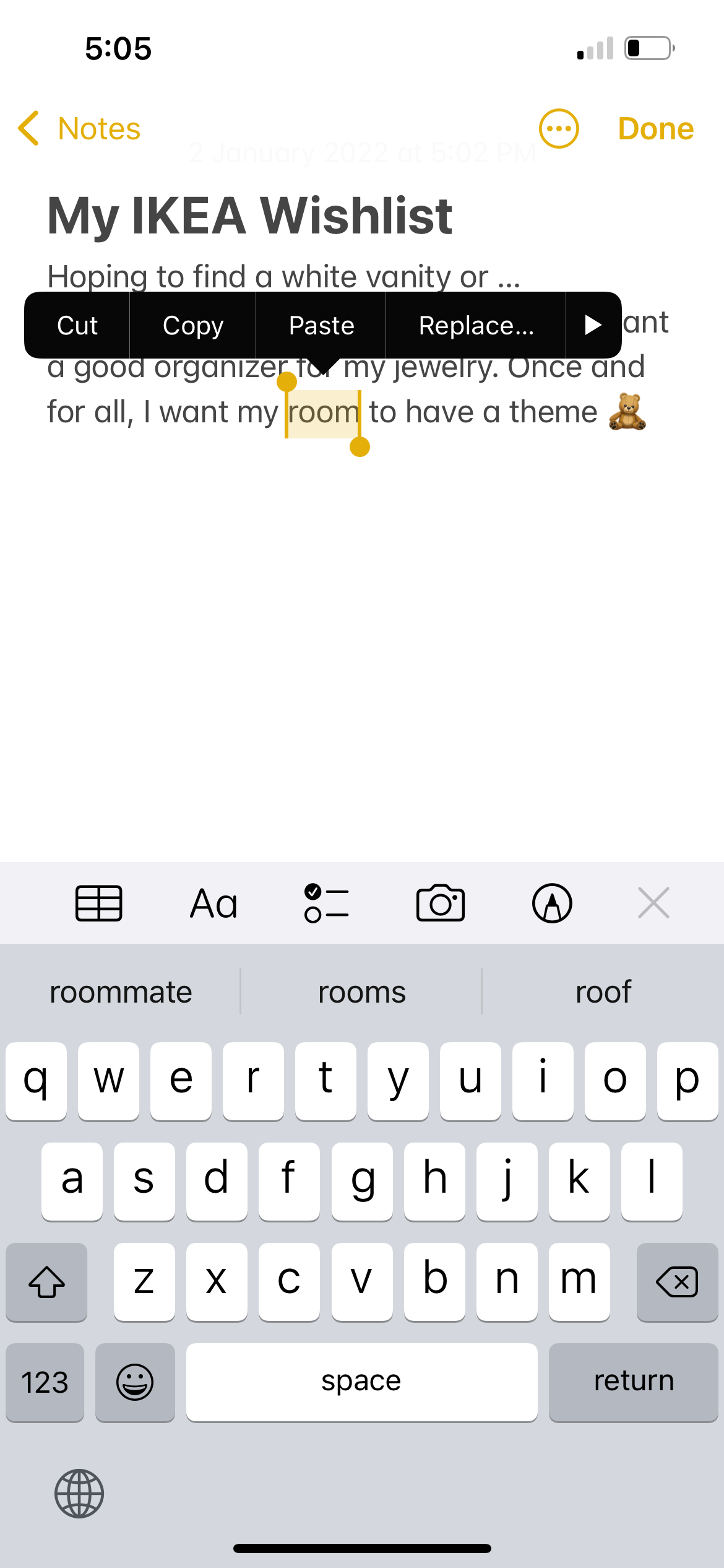 one word highlighted on iphone notes app