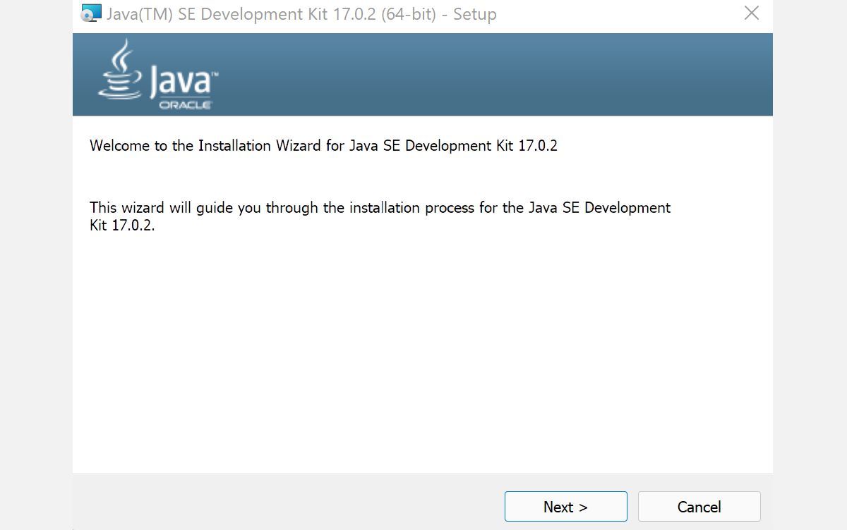 меню установки Java development kit