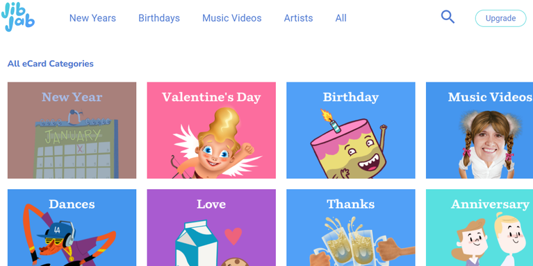 Tangkapan layar situs web JibJab web untuk membuat kartu ucapan