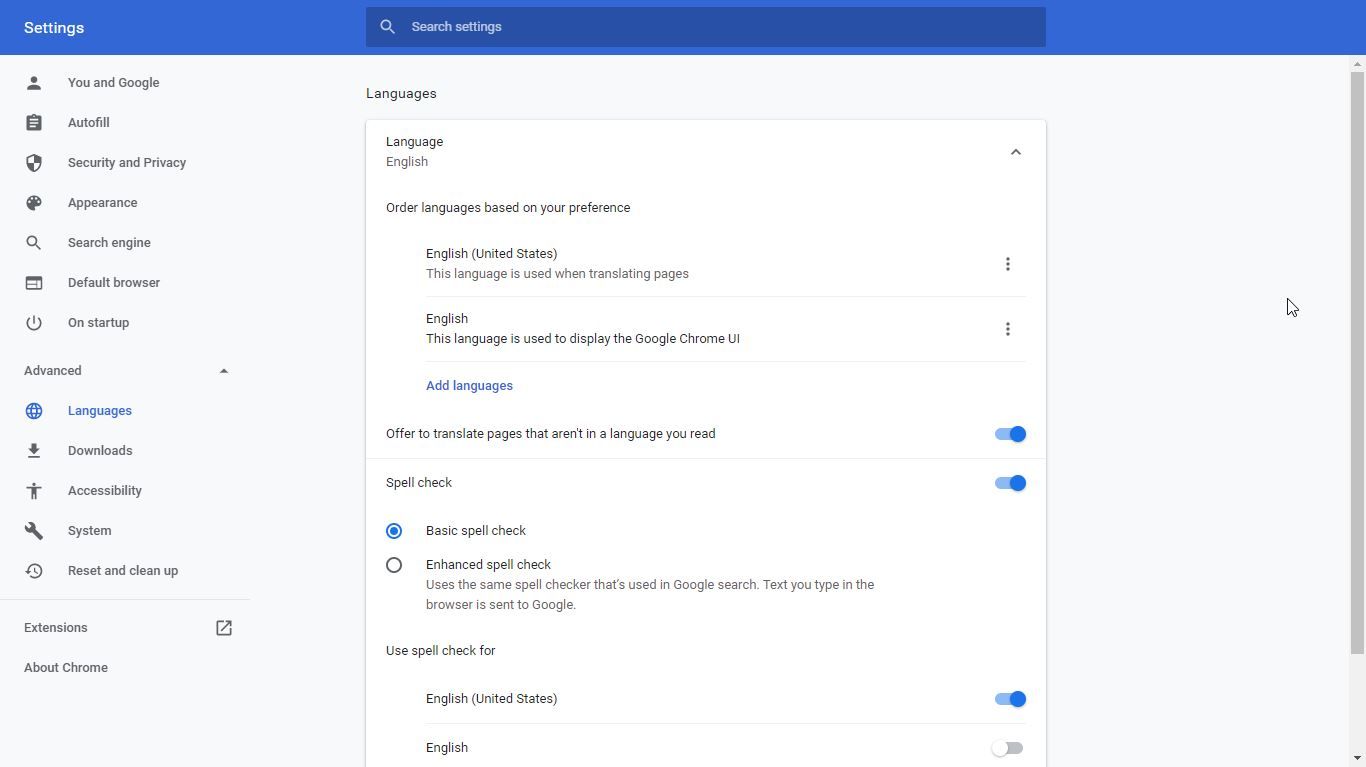 Languages Settings Preview