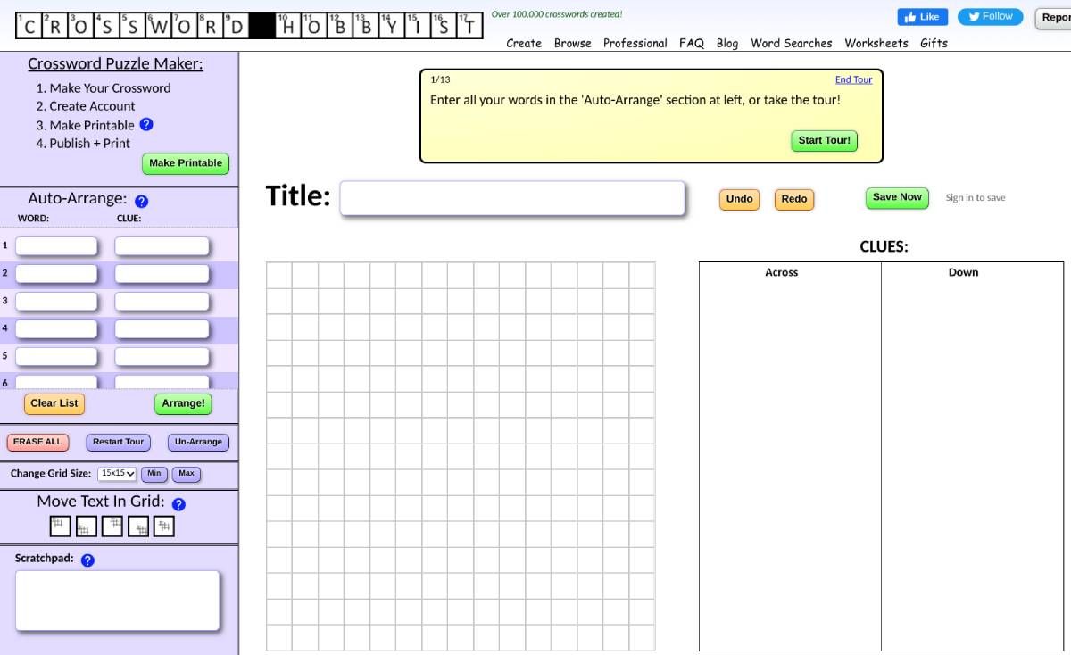 Crossword Hobbyist is the best crossword maker on the internet, letting you auto-generate a puzzle or manually make it how you want