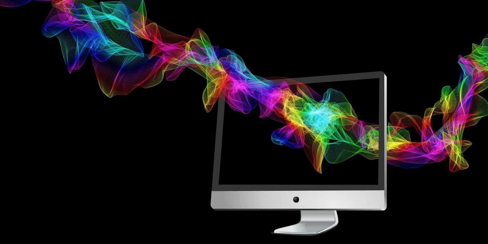 A monitor and rainbow color effect