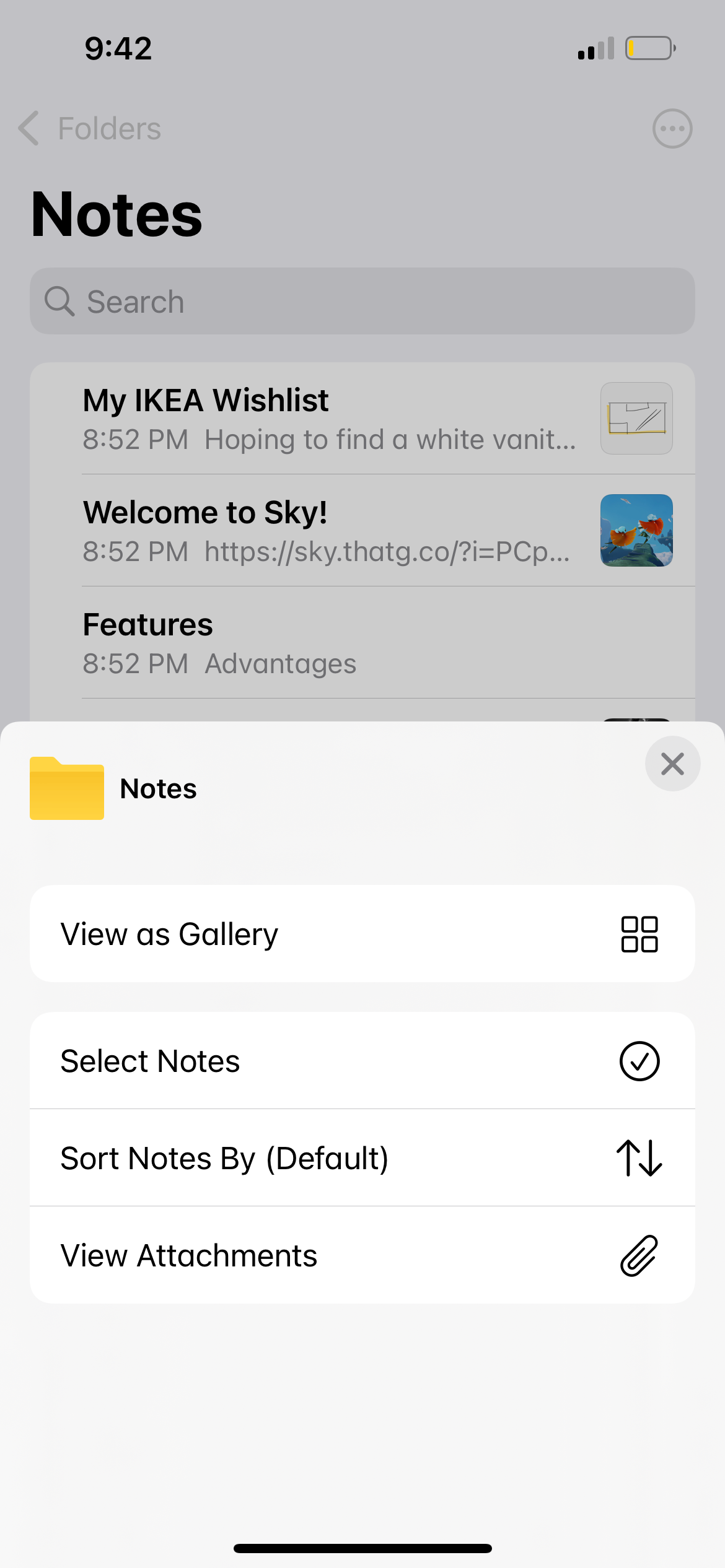 more button options in notes app