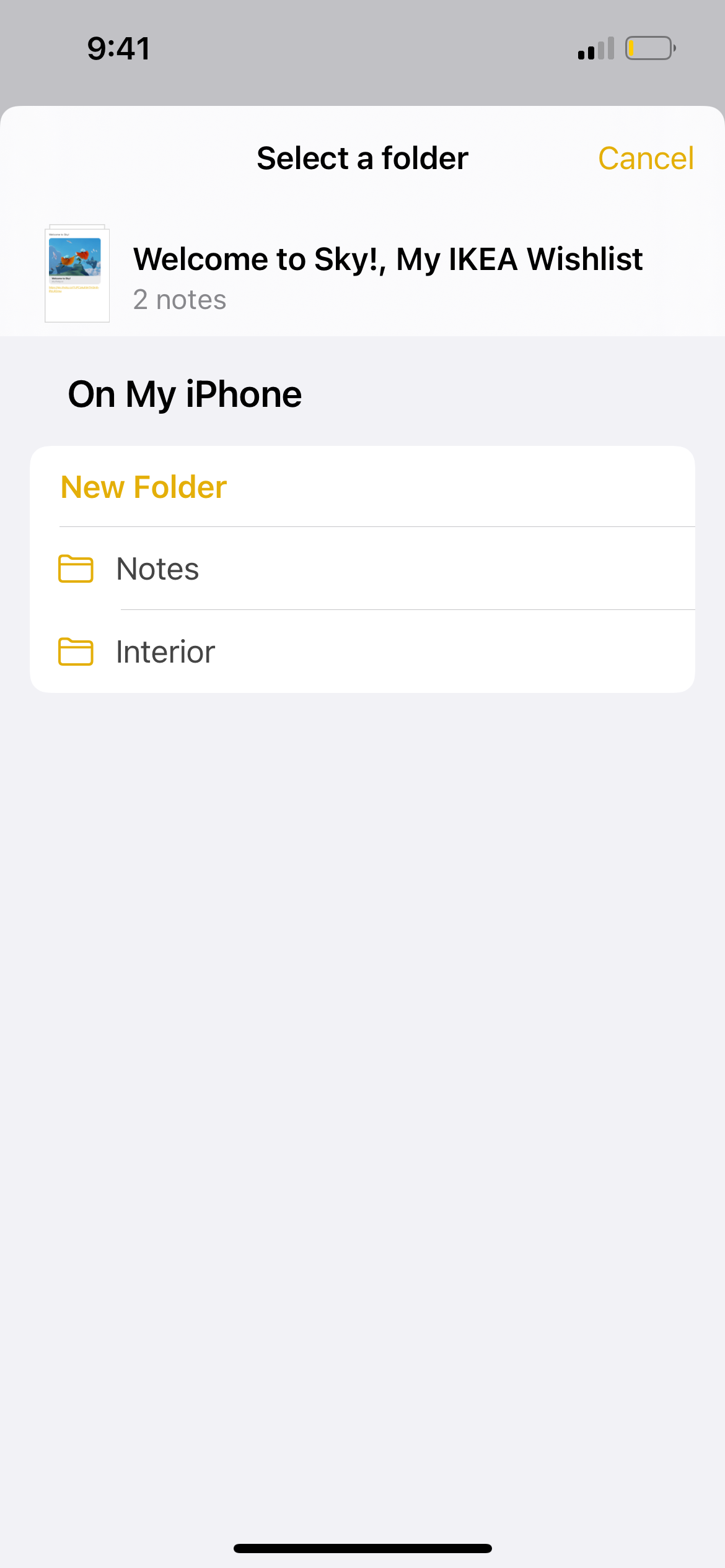 move two notes from one folder to another in notes app