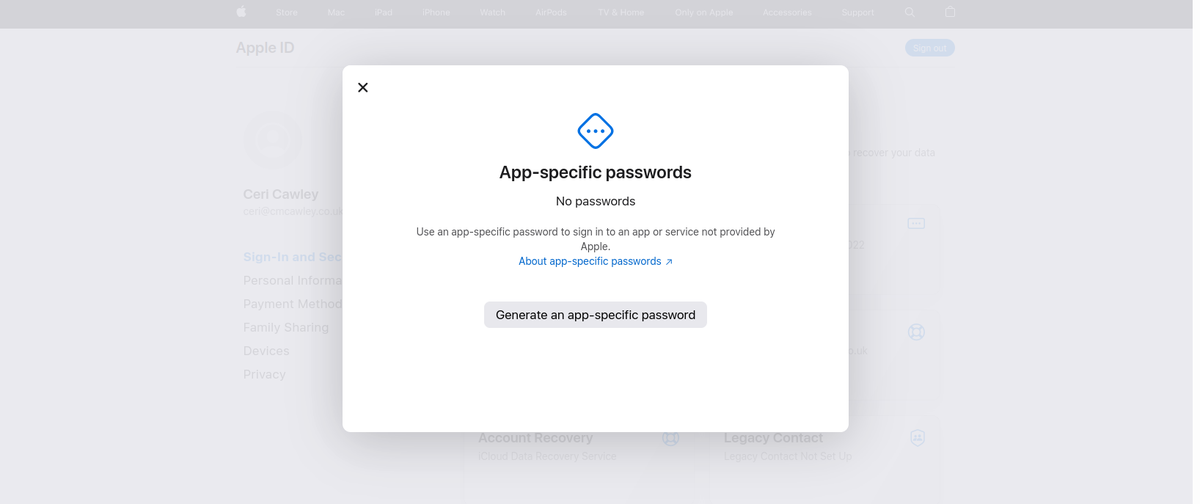 Create an app-specific password in iCloud